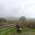 There's a lone motorobike in the shop car park, New Year's Eve in Spreyton, Devon - 31st December 2017