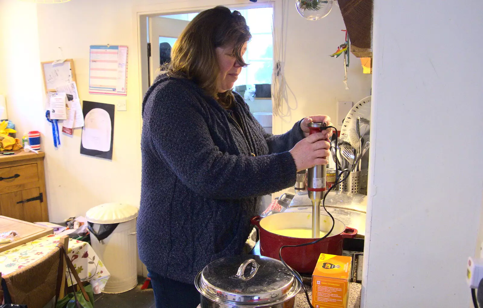 Sis makes some soup, from New Year's Eve in Spreyton, Devon - 31st December 2017