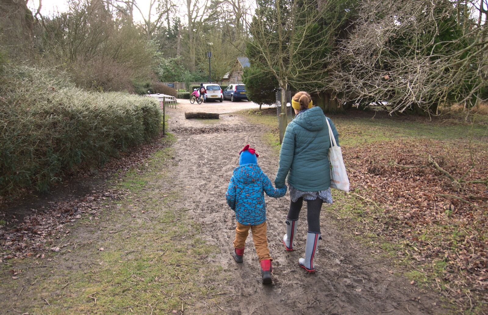 Harry and Isobel on a muddy path from Life Below Stairs, Ickworth House, Horringer, Suffolk - 28th January 2018