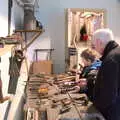 Fred tries some early 20th century wood tools, Life Below Stairs, Ickworth House, Horringer, Suffolk - 28th January 2018