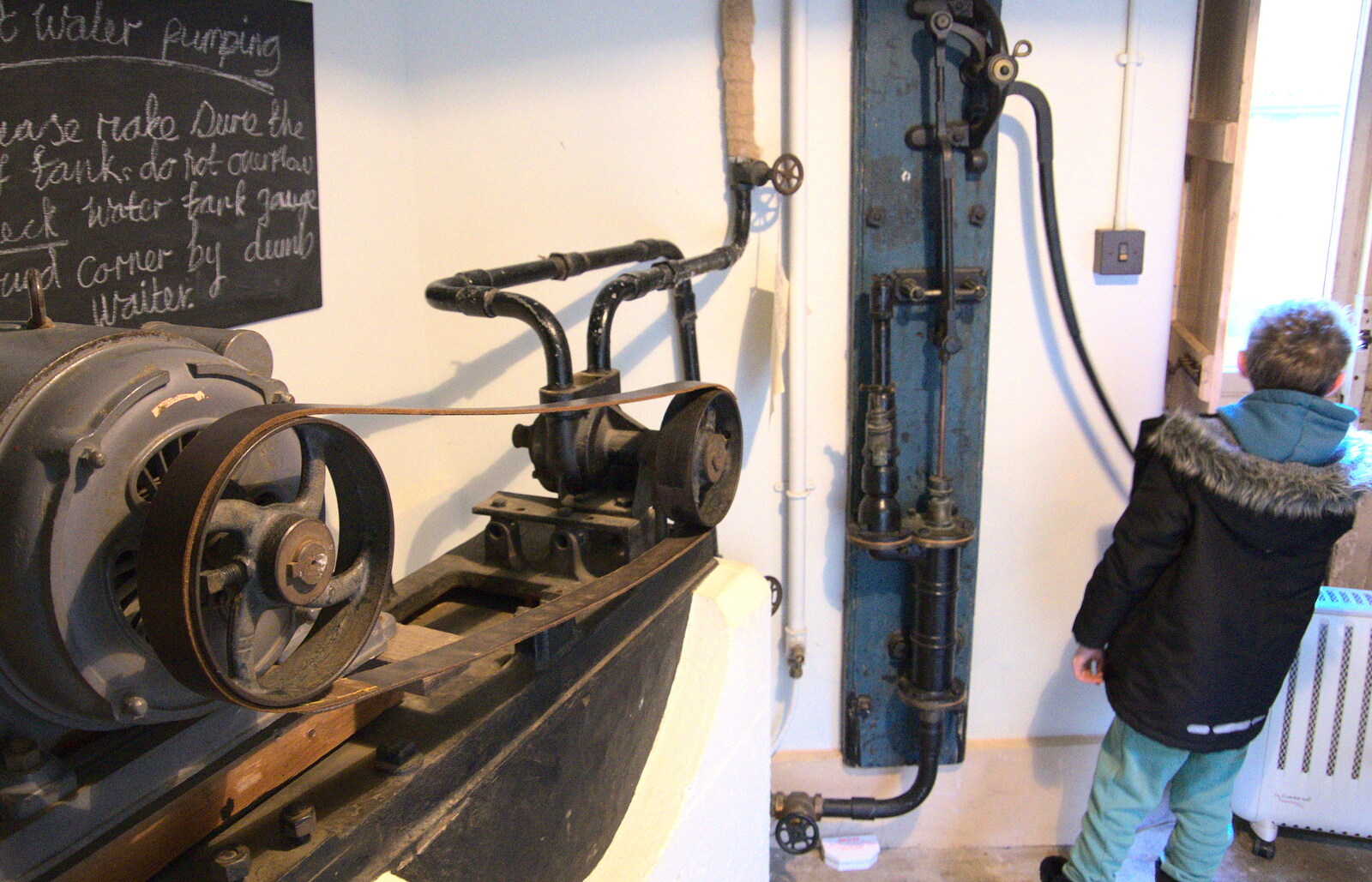 Fred and a water pump from Life Below Stairs, Ickworth House, Horringer, Suffolk - 28th January 2018