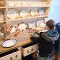 The boys investigate 1920s kitchen moulds, Life Below Stairs, Ickworth House, Horringer, Suffolk - 28th January 2018