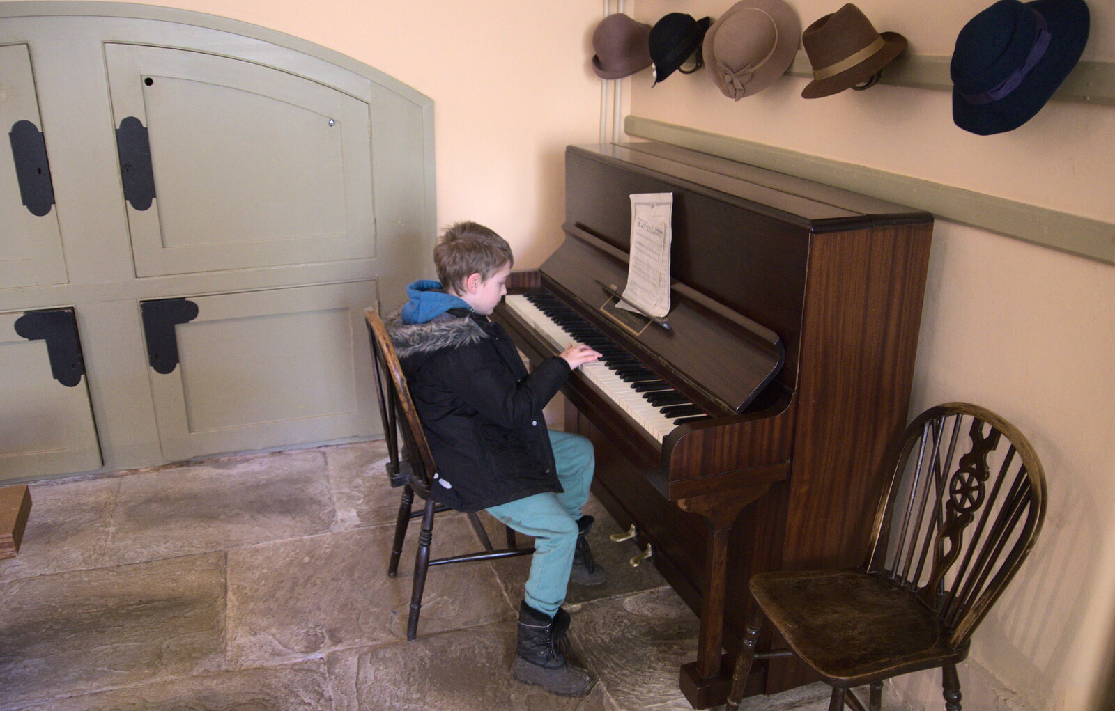 Fred plays the piano from Life Below Stairs, Ickworth House, Horringer, Suffolk - 28th January 2018