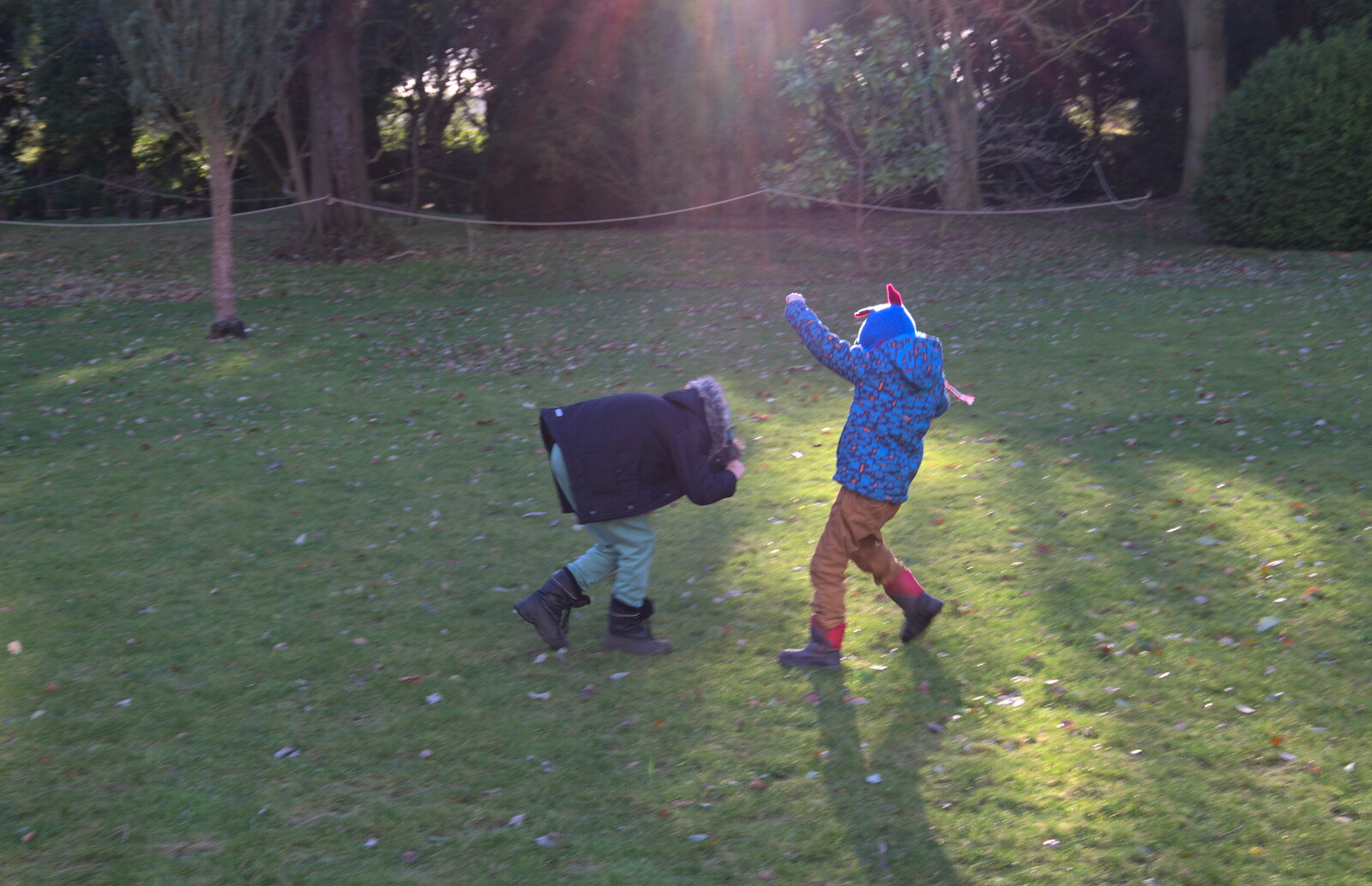 The boys do pretend bull-fighting from Life Below Stairs, Ickworth House, Horringer, Suffolk - 28th January 2018