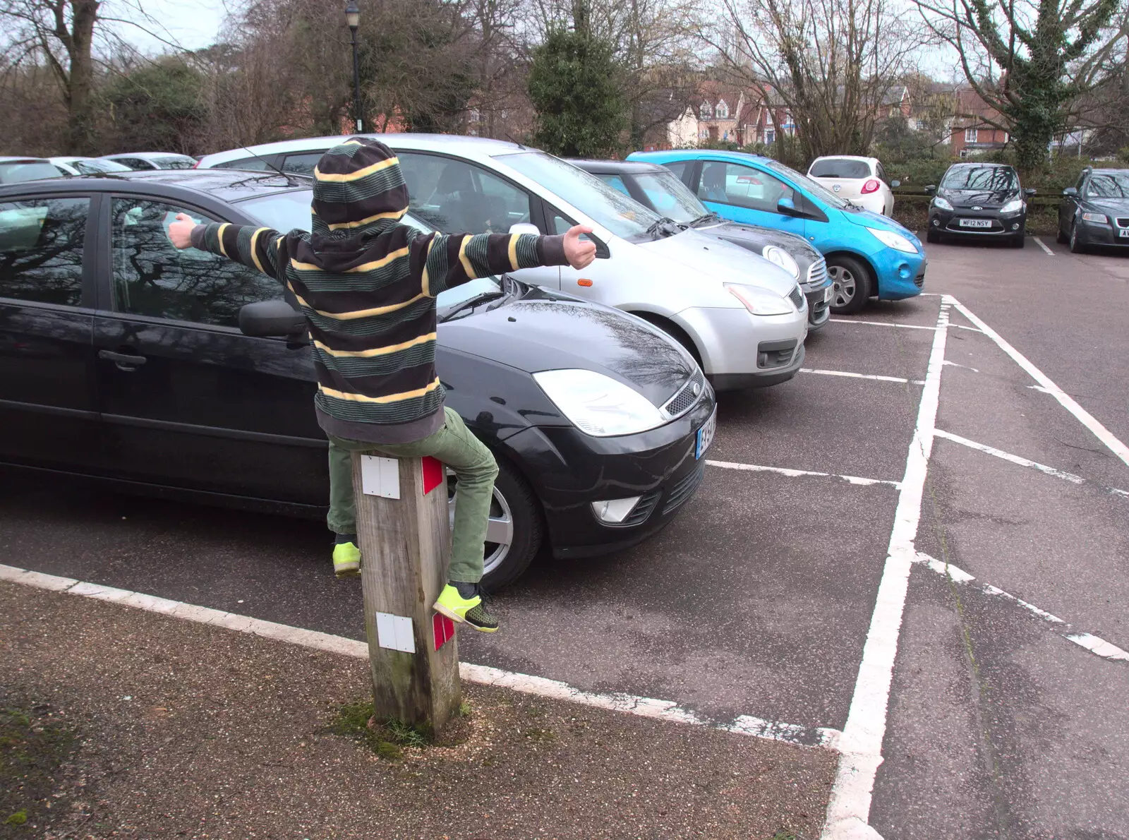 Fred does some balancing on a post, from Paddington Fire Alarms and Mere Moments Café, Diss, Norfolk - 2nd February 2018