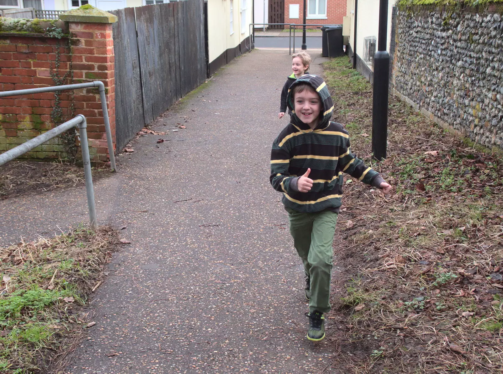 Fred and Harry run around up the path, from Paddington Fire Alarms and Mere Moments Café, Diss, Norfolk - 2nd February 2018