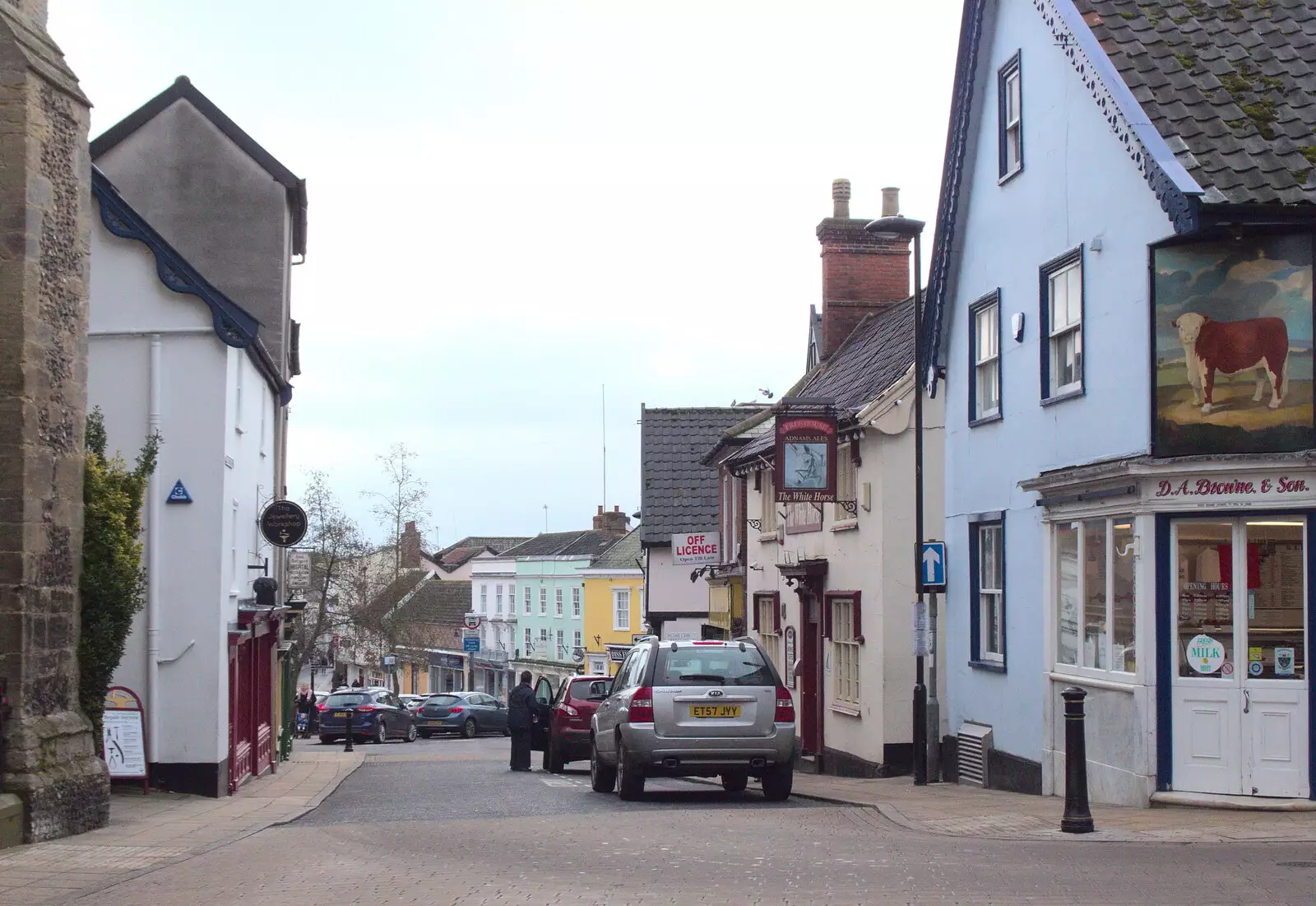 Market Place and Browne's the butchers, from Paddington Fire Alarms and Mere Moments Café, Diss, Norfolk - 2nd February 2018