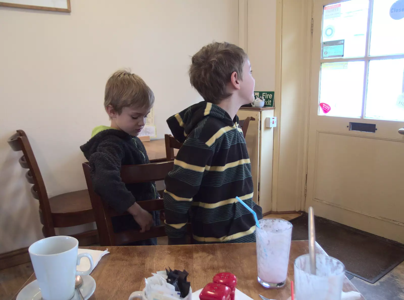 Harry and Fred in Mere Moments Café, from Paddington Fire Alarms and Mere Moments Café, Diss, Norfolk - 2nd February 2018