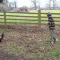 The boys stalk the cockerel around the car park, Paddington Fire Alarms and Mere Moments Café, Diss, Norfolk - 2nd February 2018