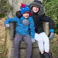 Harry and Fred on the 'throne', A Return to Thornham Walks, Suffolk - 4th February 2018