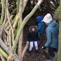 The gang in a den, A Return to Thornham Walks, Suffolk - 4th February 2018