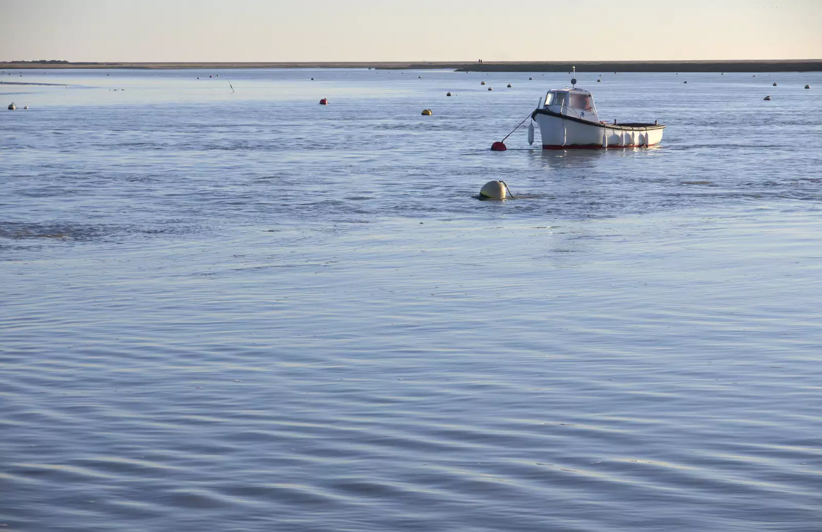 A boat bobs around on the River Ore, from An Orford Day Out, Orford, Suffolk - 17th February 2018