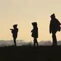 Harry, Fred and Isobel, contra jour, on bank, An Orford Day Out, Orford, Suffolk - 17th February 2018