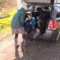 The boys get their boots on outside Grandad's, A Walk Around Eye, and the Return of Red Tent, Suffolk and London - 25th February 2018