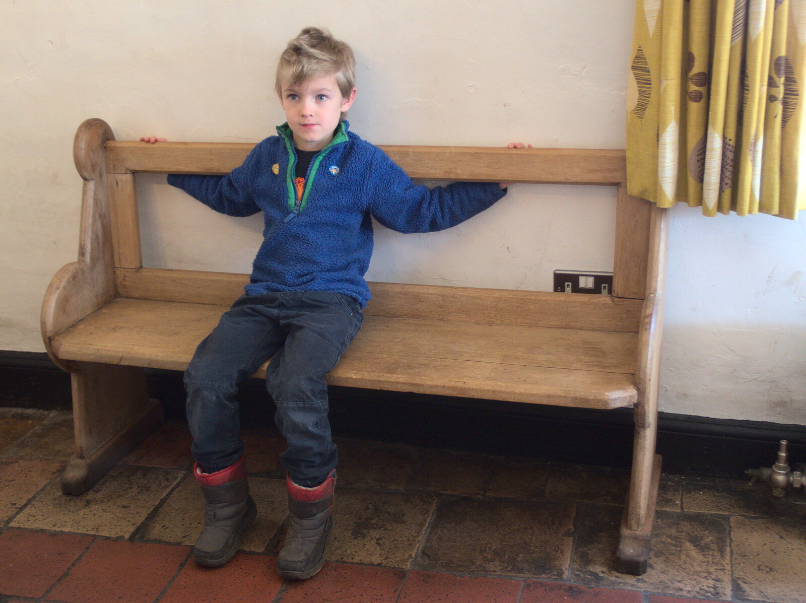 A Walk Around Eye, and the Return of Red Tent, Suffolk and London - 25th February 2018: Harry grabs the back of a bench