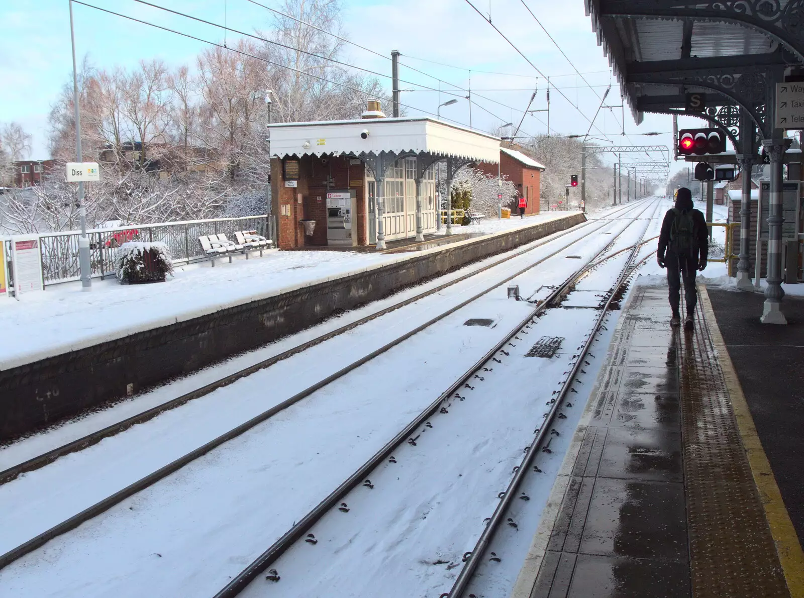 There's snow on the tracks at Diss Station, from Snowmageddon: The Beast From the East, Suffolk and London - 27th February 2018