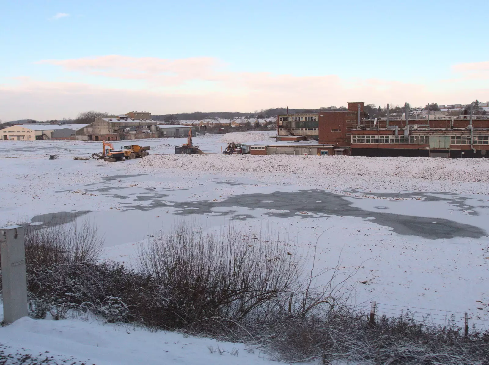 Frozen puddles and snow down at Brantham, from Snowmageddon: The Beast From the East, Suffolk and London - 27th February 2018