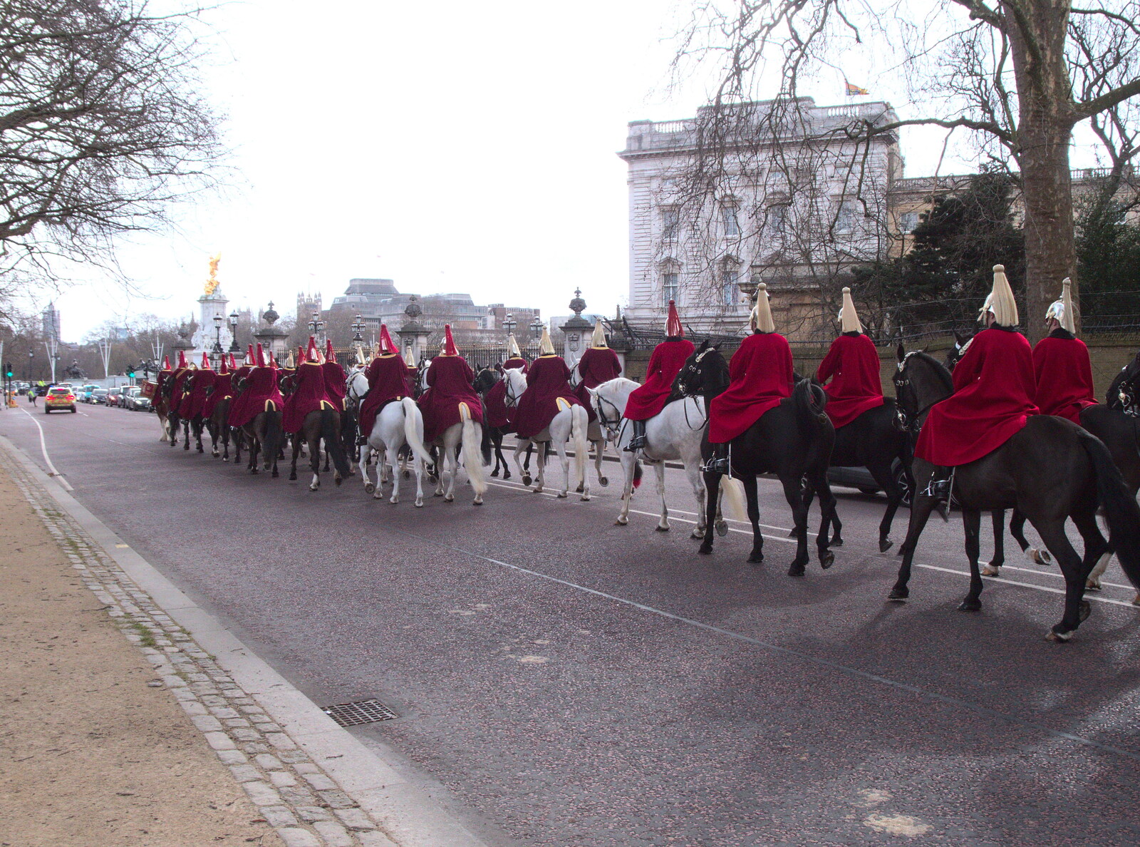 Snowmageddon: The Beast From the East, Suffolk and London - 27th February 2018: The marching band heads off past Buckingham Palace