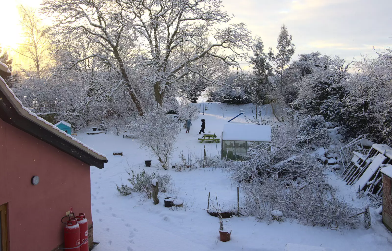 The boys are in the garden, from Snowmageddon: The Beast From the East, Suffolk and London - 27th February 2018