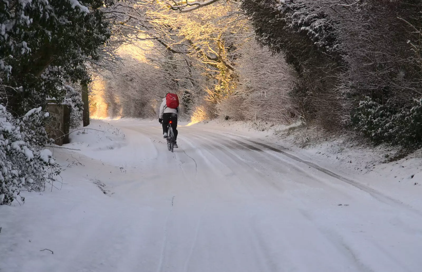 An intrepid cyclist heads towards Eye, from Snowmageddon: The Beast From the East, Suffolk and London - 27th February 2018