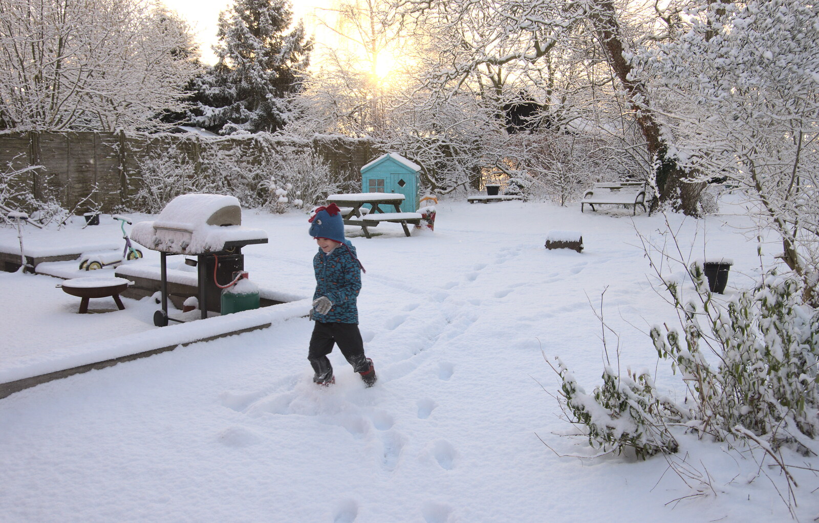 Snowmageddon: The Beast From the East, Suffolk and London - 27th February 2018: Harry plays in the garden