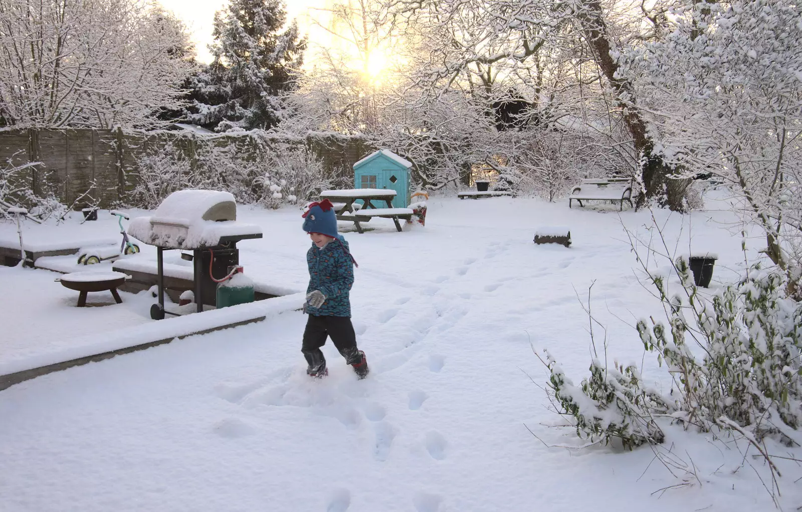 Harry plays in the garden, from Snowmageddon: The Beast From the East, Suffolk and London - 27th February 2018