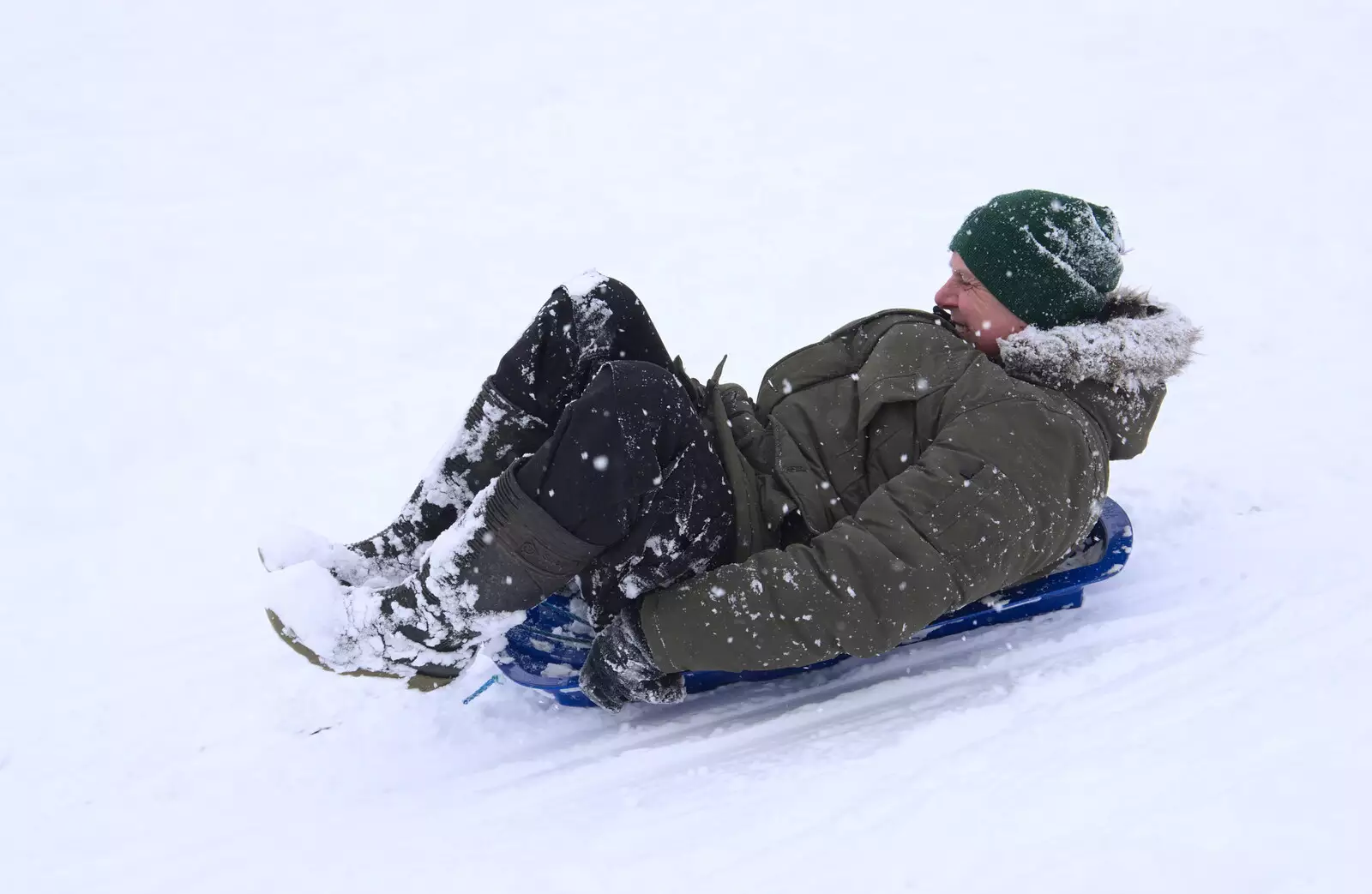 Andrew has a turn at sledging, from The Beast From the East: Snow Days, Brome, Suffolk - 28th February 2018