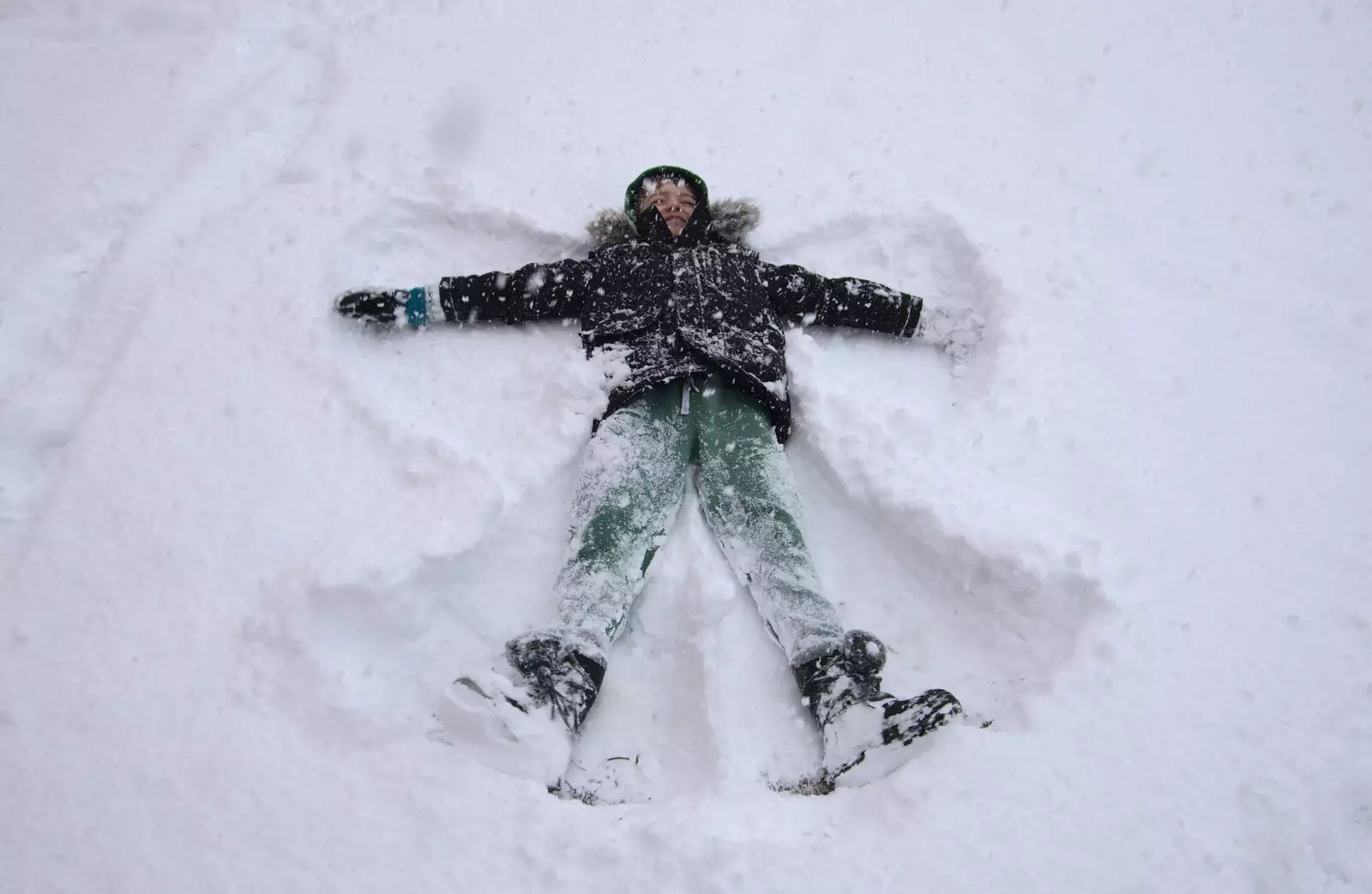 Fred makes a proper snow angel, from The Beast From the East: Snow Days, Brome, Suffolk - 28th February 2018