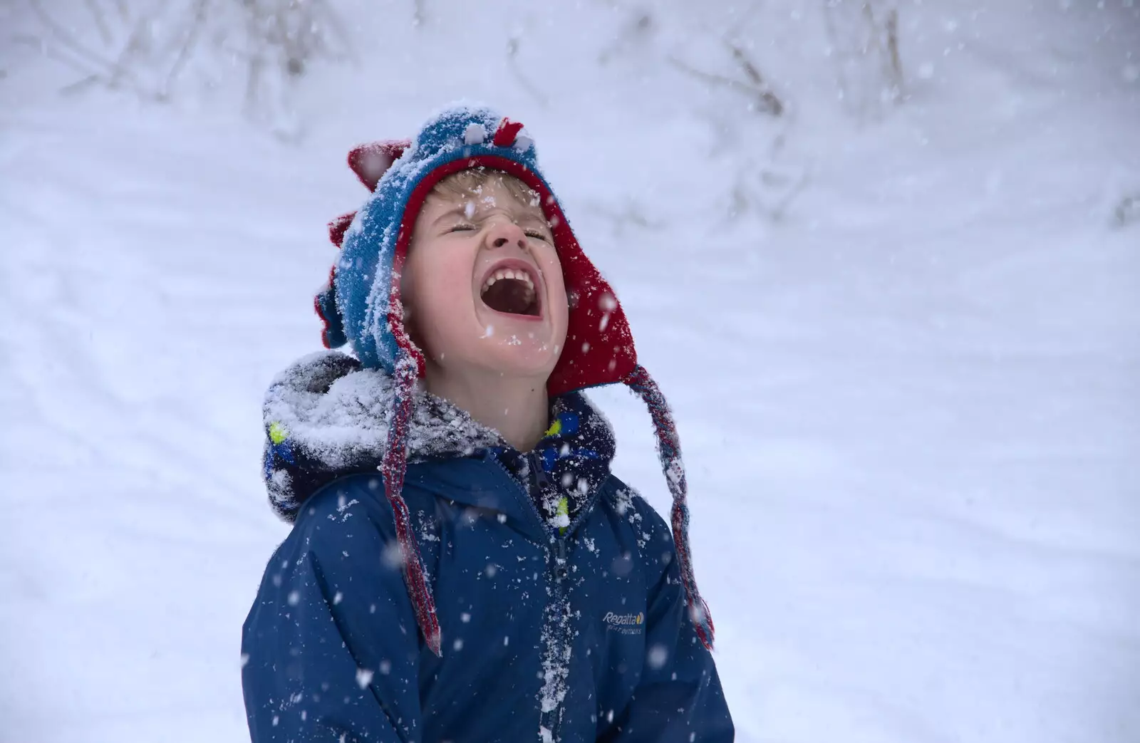 Harry eats snow as it falls from the sky, from The Beast From the East: Snow Days, Brome, Suffolk - 28th February 2018