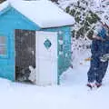 Harry opens up the boys' garden house, The Beast From the East: Snow Days, Brome, Suffolk - 28th February 2018