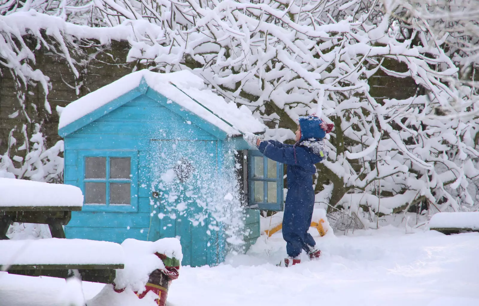 Harry clears snow off the roof, from The Beast From the East: Snow Days, Brome, Suffolk - 28th February 2018