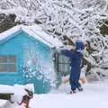 Harry clears snow off the roof, The Beast From the East: Snow Days, Brome, Suffolk - 28th February 2018