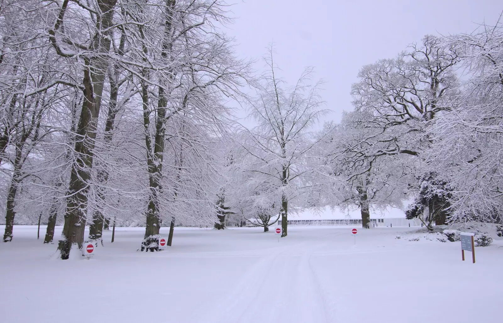 The no-entry signs are the only colour, from The Beast From the East: Snow Days, Brome, Suffolk - 28th February 2018