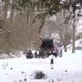 A bunch of kids are towed around by an SUV, More March Snow and a Postcard from Diss, Norfolk - 3rd March 2018