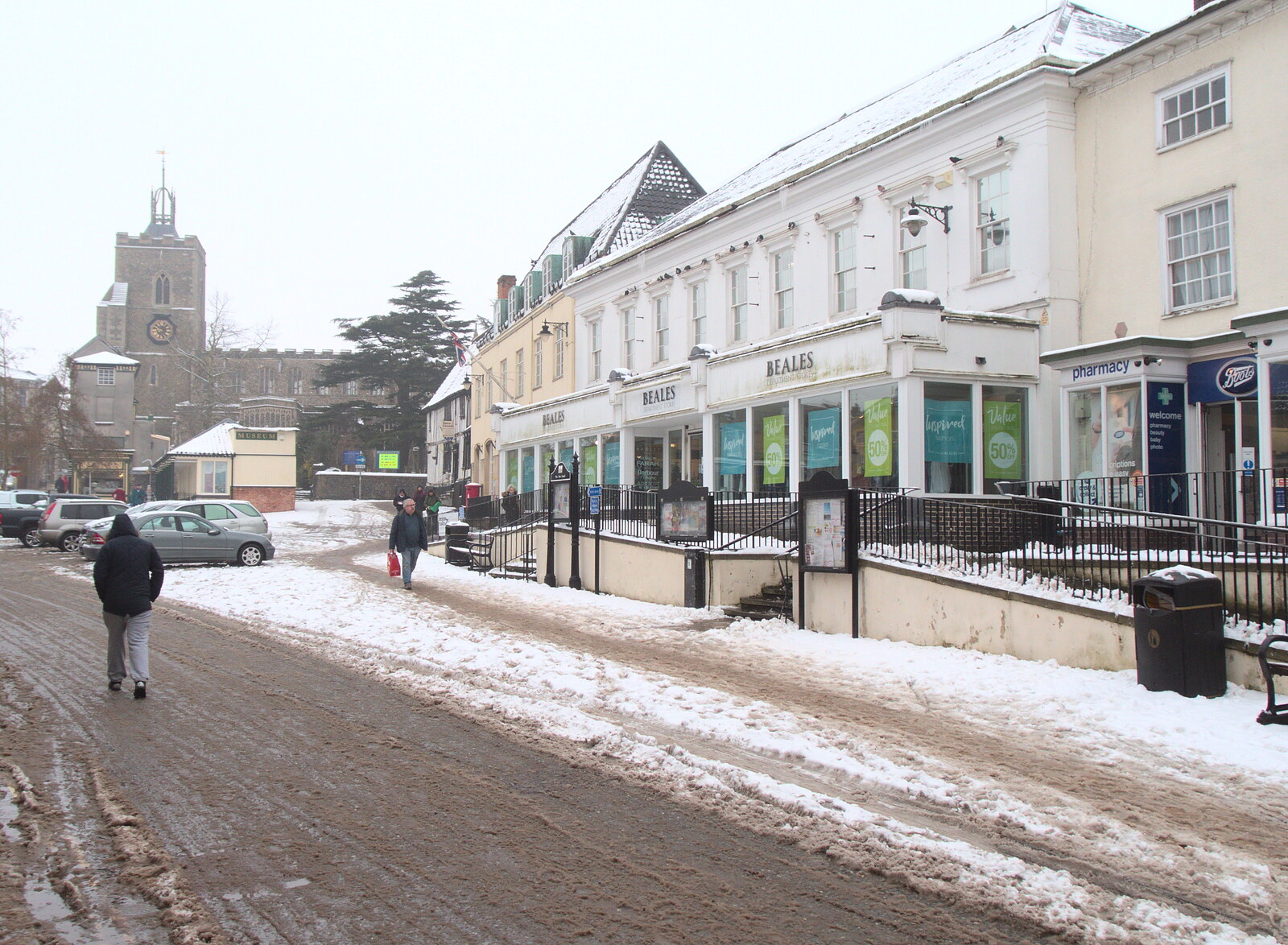 Diss Market Place, and Beales Department Store from More March Snow and a Postcard from Diss, Norfolk - 3rd March 2018