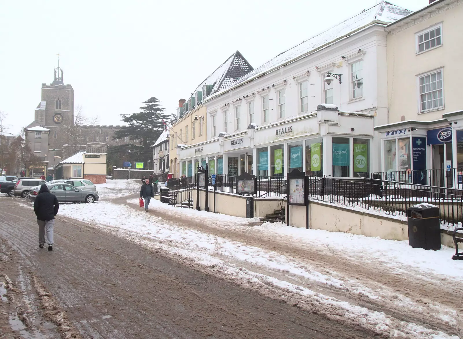 Diss Market Place, and Beales Department Store, from More March Snow and a Postcard from Diss, Norfolk - 3rd March 2018