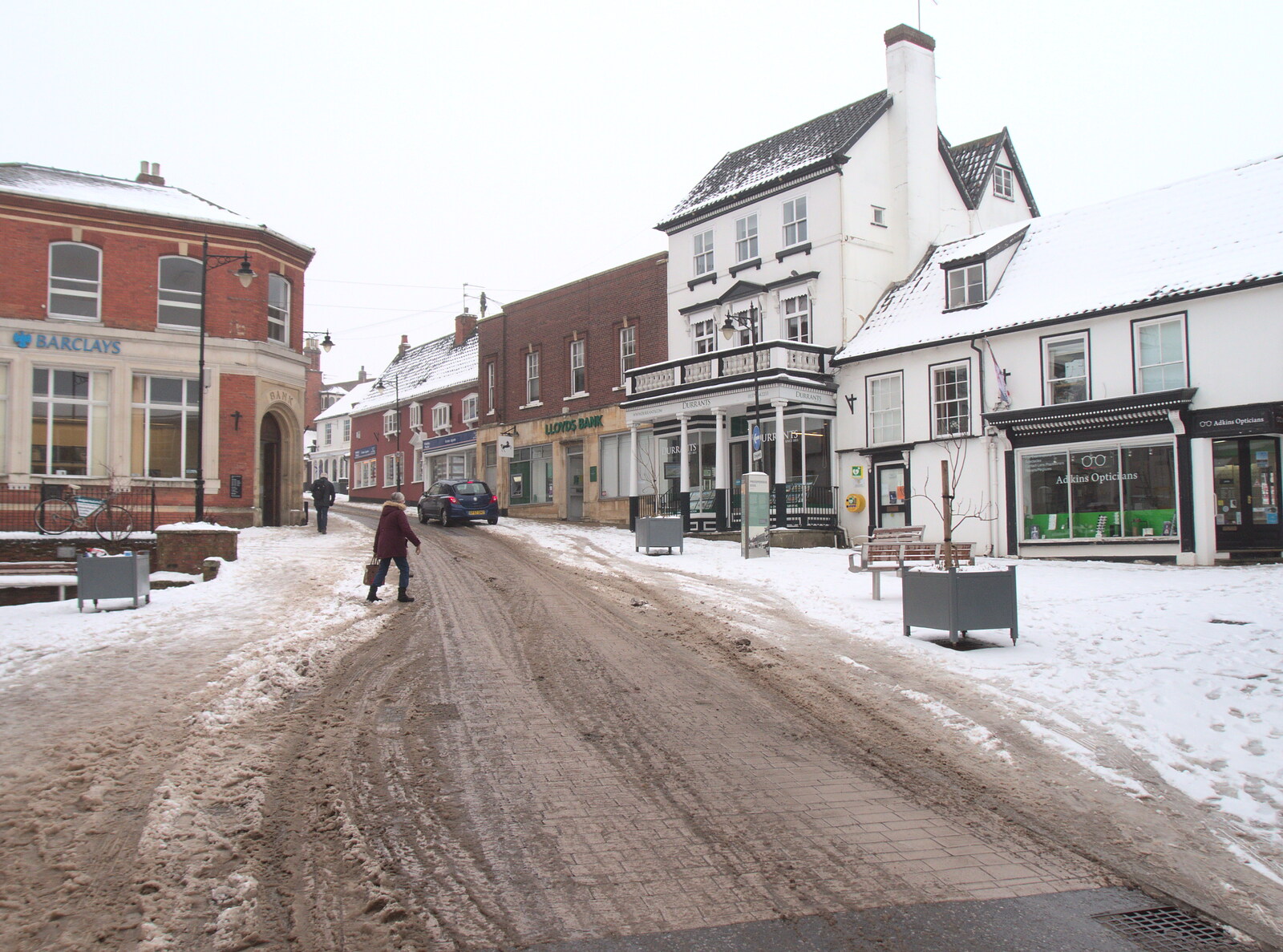 Market Hill is still quite snowy from More March Snow and a Postcard from Diss, Norfolk - 3rd March 2018