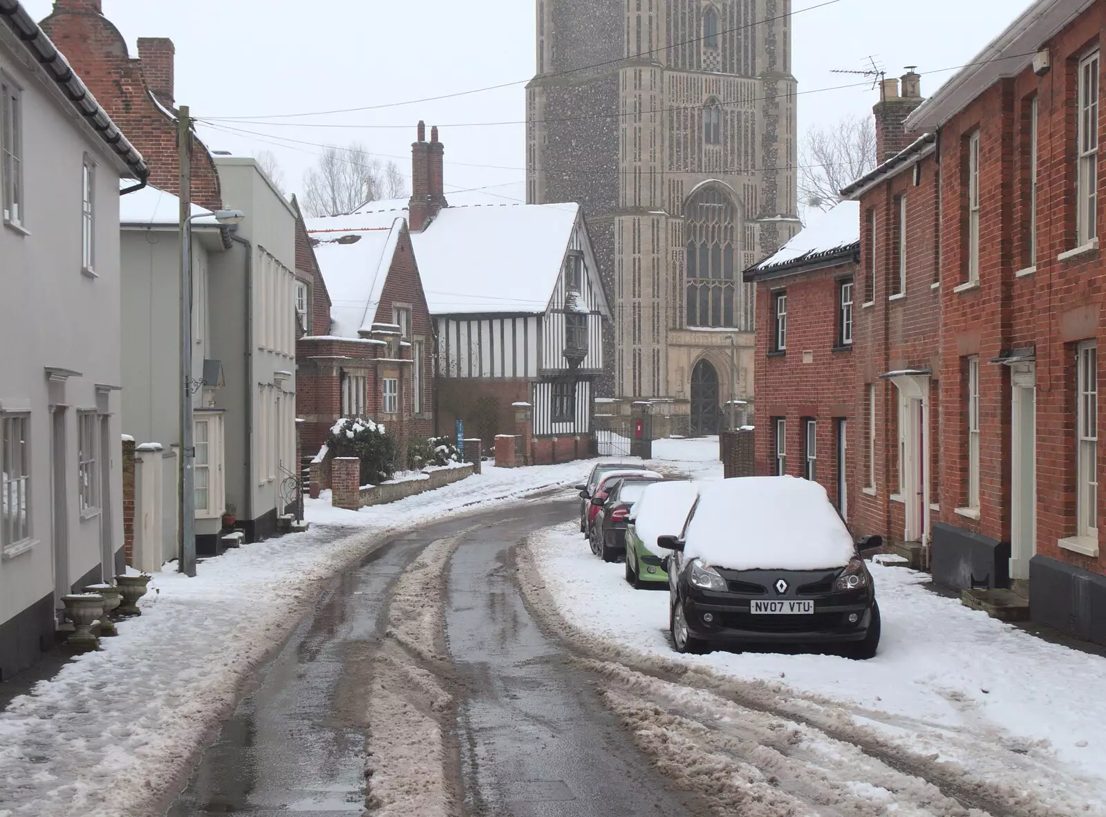 Church Street, looking back towards the church , from More March Snow and a Postcard from Diss, Norfolk - 3rd March 2018