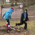 Harry and Fred on a tree stump, The End of the Beast (From the East), Brome, Suffolk - 4th March 2018