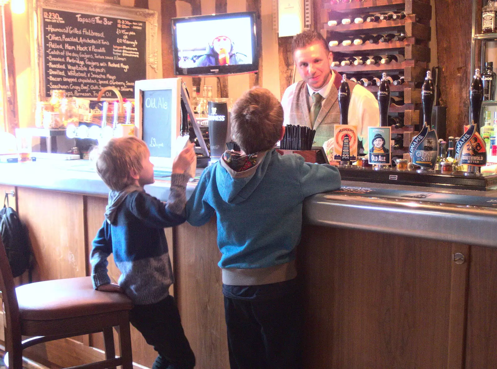 George chats to the boys at the bar, from The End of the Beast (From the East), Brome, Suffolk - 4th March 2018