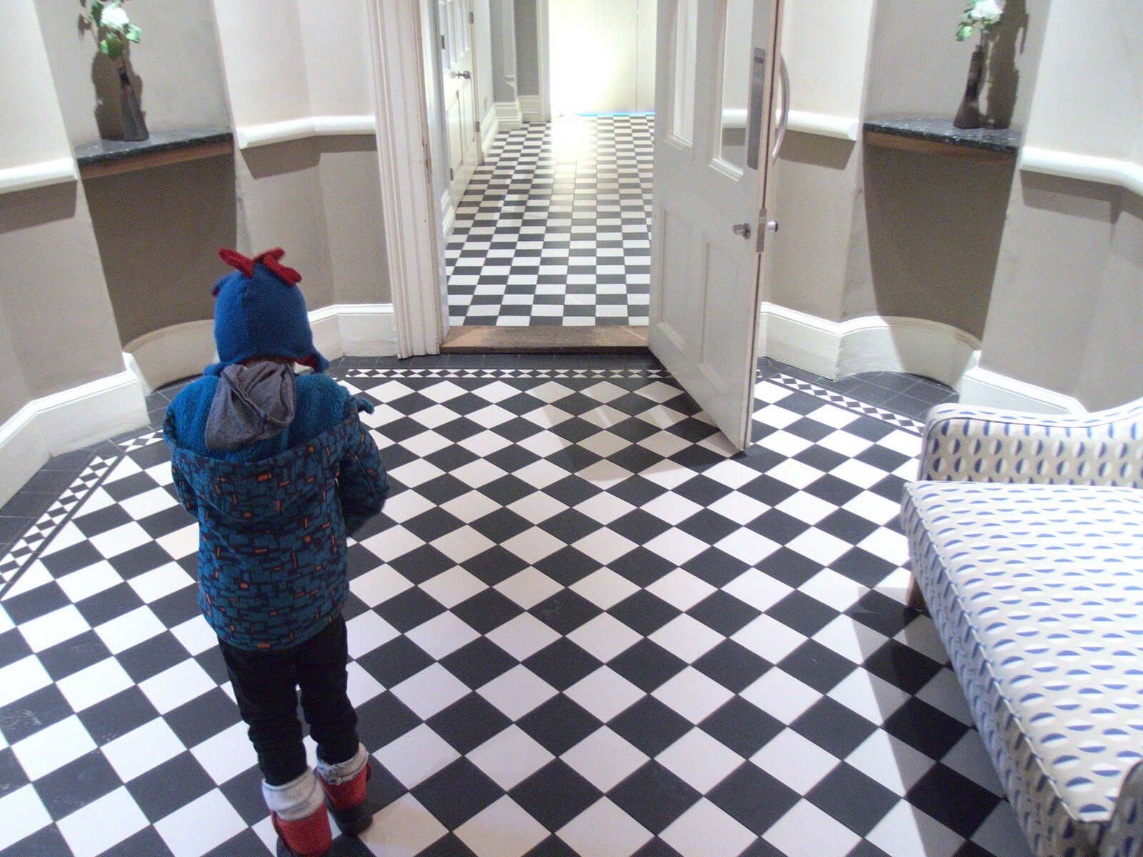 Harry and a chequer-board floor from The End of the Beast (From the East), Brome, Suffolk - 4th March 2018