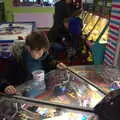 Fred's on the coin-shove machines again, A Southwold Car Picnic, Southwold, Suffolk - 11th March 2018