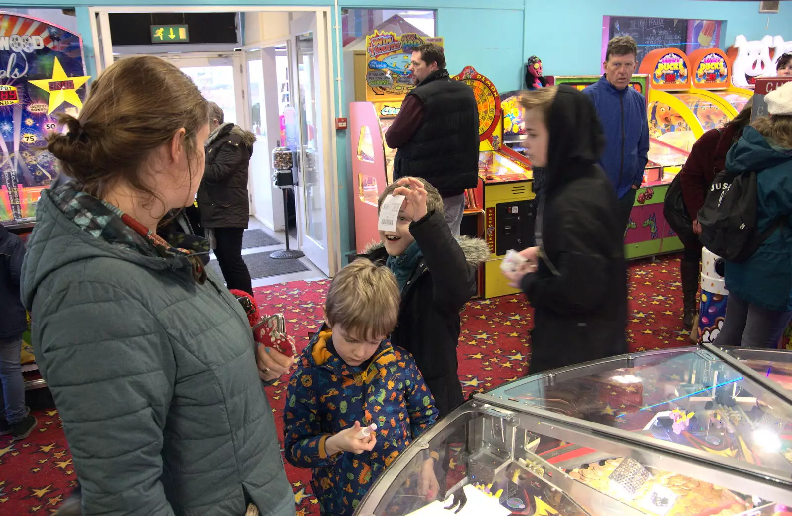 Fred waves his prize ticket around, from A Southwold Car Picnic, Southwold, Suffolk - 11th March 2018