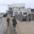 Harry and Isobel on the wall near the Beach Café, A Southwold Car Picnic, Southwold, Suffolk - 11th March 2018