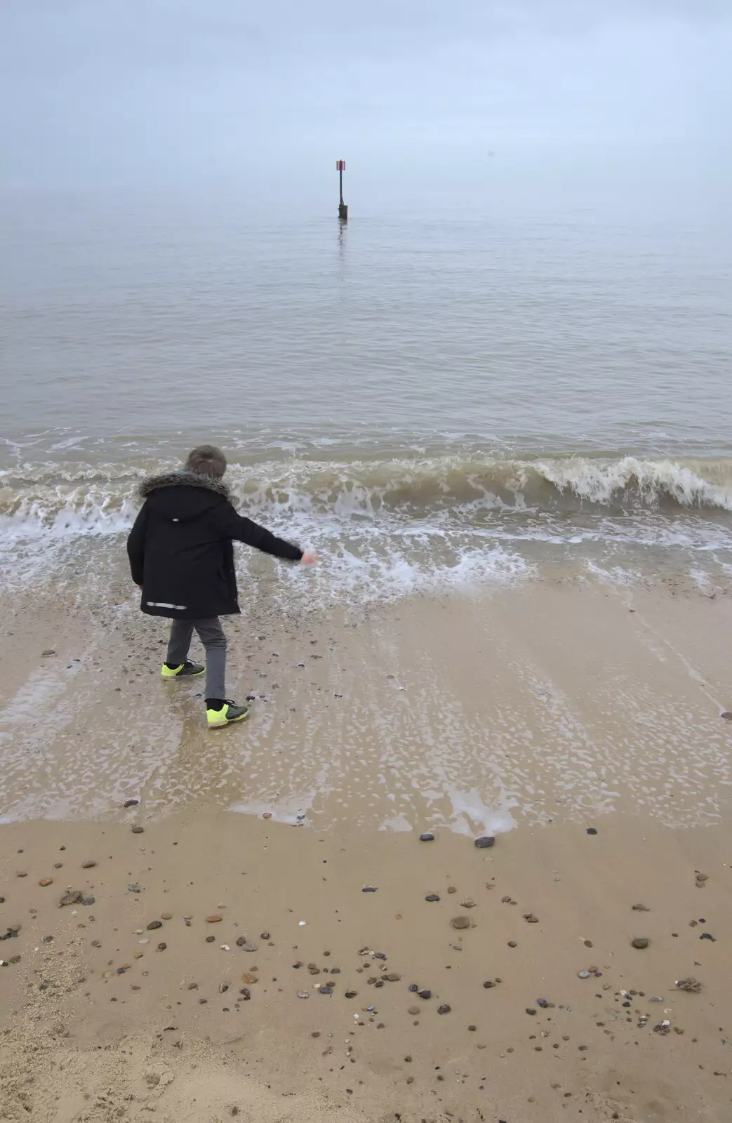 Fred does some skimming, from A Southwold Car Picnic, Southwold, Suffolk - 11th March 2018