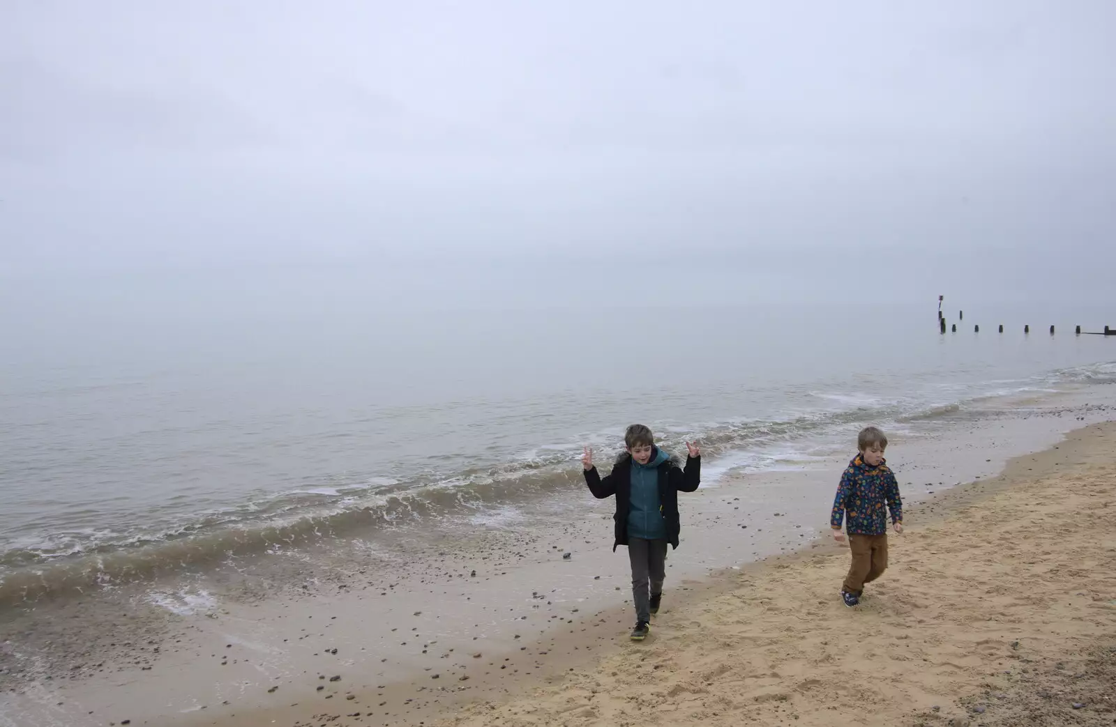 Fred does a couple of victory signs, from A Southwold Car Picnic, Southwold, Suffolk - 11th March 2018