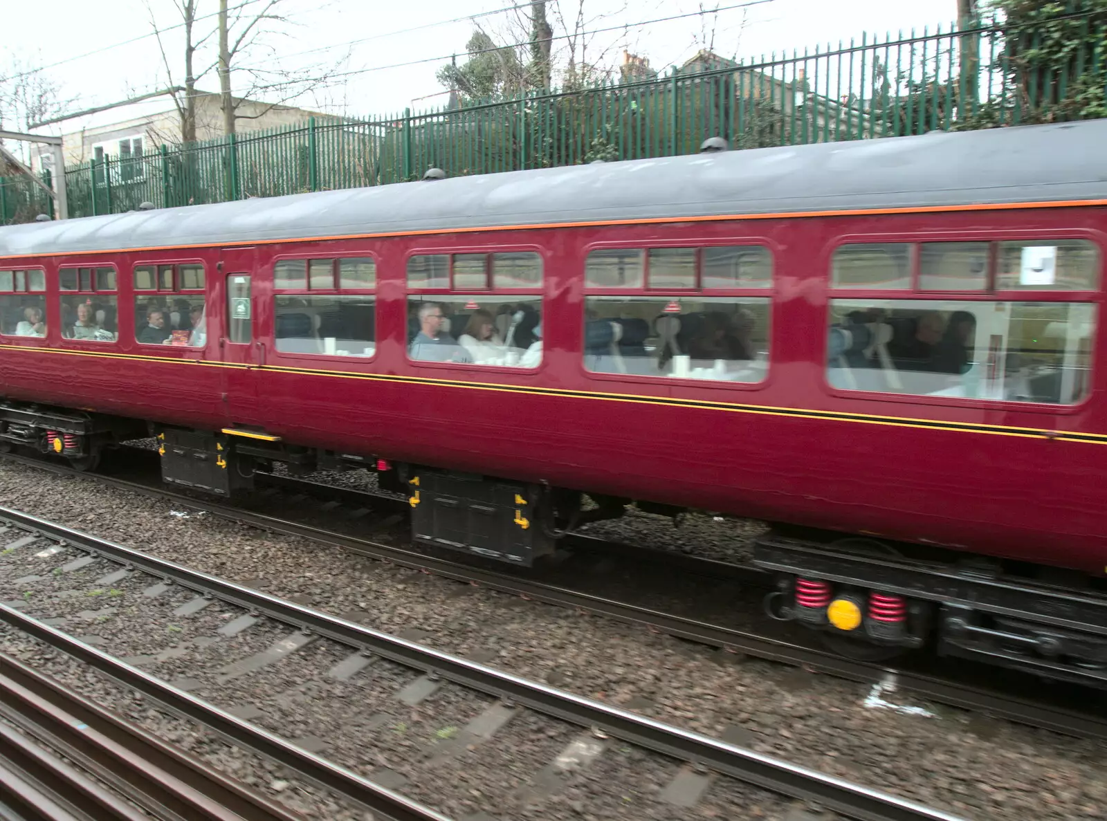 Nosher's train overtakes a heritage train, from Trackside Graffiti, and Harry's Cake, London and Suffolk - 28th March 2018