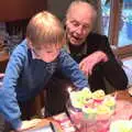 Harry blows his candles out as Grandad looks on, Trackside Graffiti, and Harry's Cake, London and Suffolk - 28th March 2018