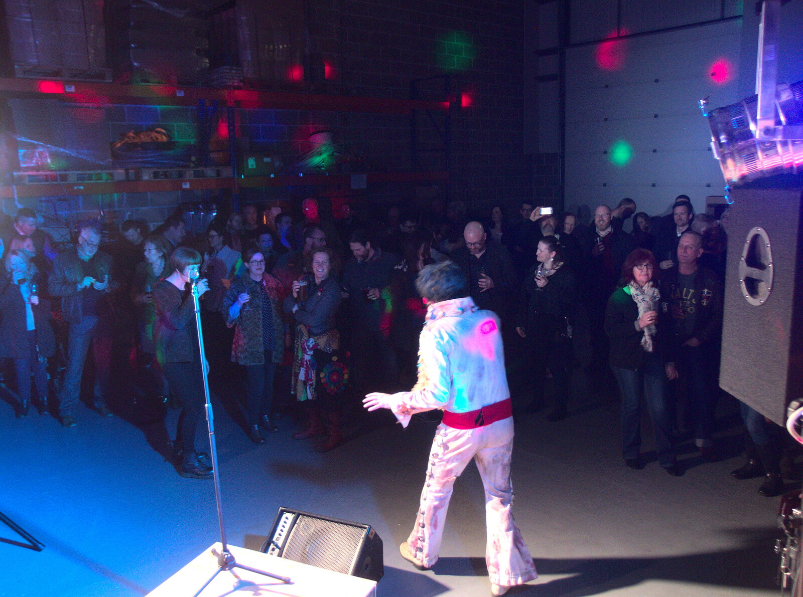 Elvis works the crowd from Elvis Lives! (in a Brewery), Station 119, Eye, Suffolk - 29th March 2018