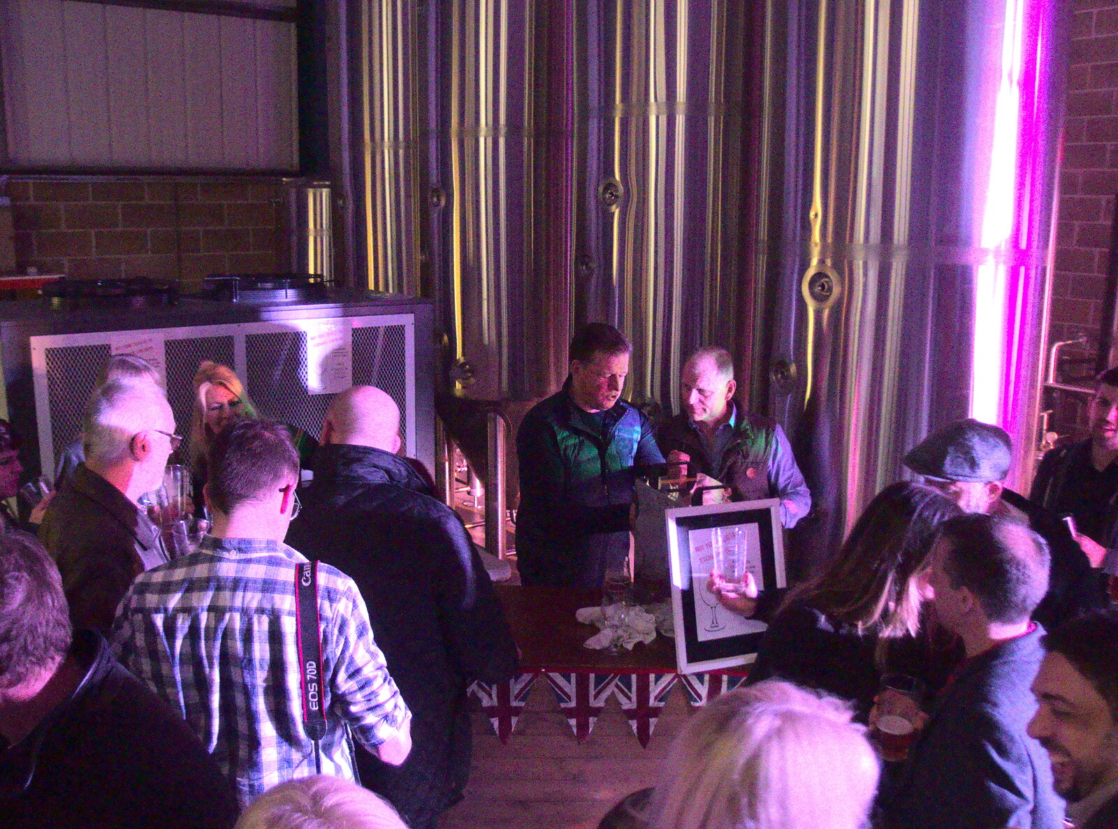 Mingling by the beer tanks from Elvis Lives! (in a Brewery), Station 119, Eye, Suffolk - 29th March 2018